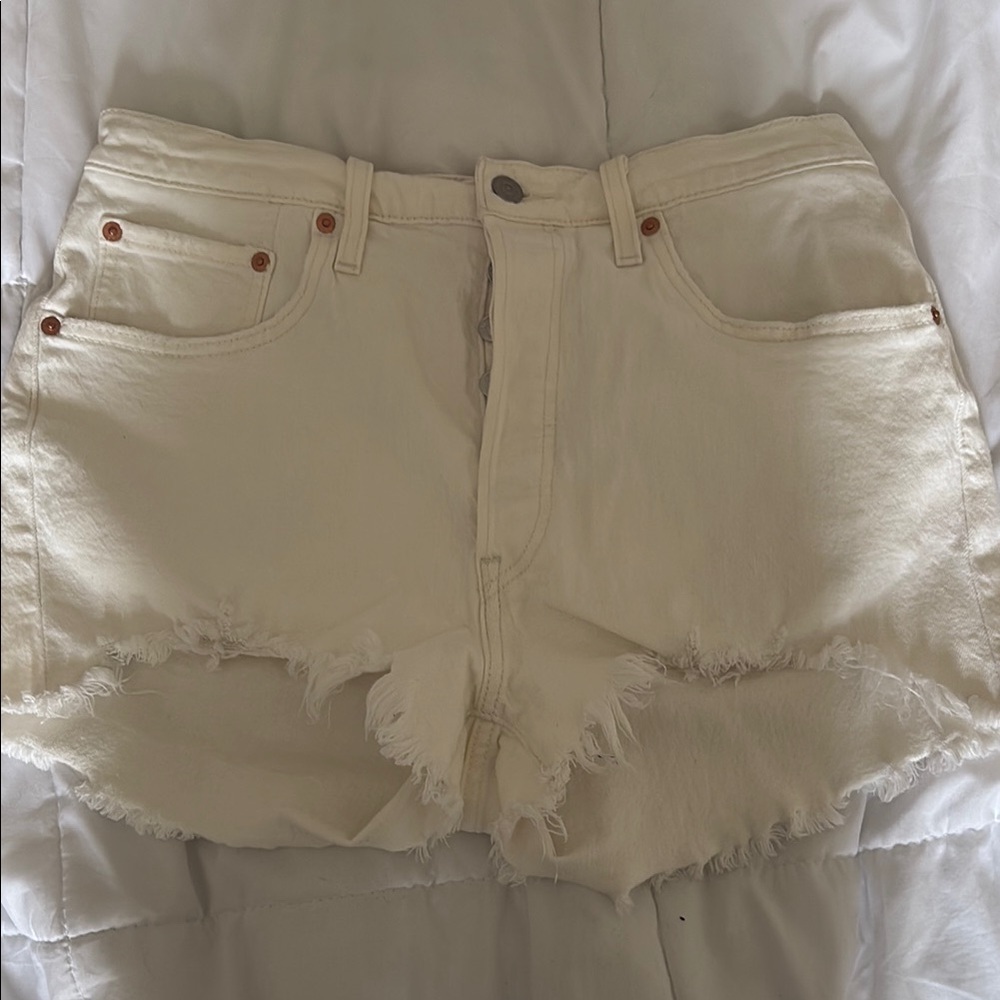 Levi's Cream Jean Shorts Distressed High-Waisted